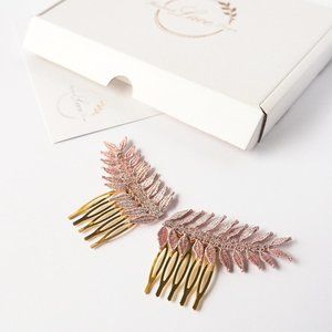 Rose Gold Greek Laurel Leaf Combs and Crowns Set H